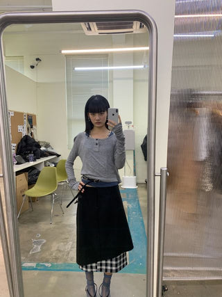 NEVERSEEZ Checkered Patchwork Skirt