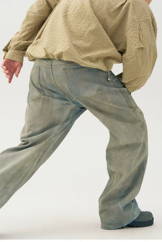 [Monterest] 3D Curved Wide Leg Washed Jeans