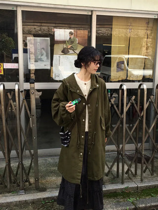 Oversized hooded military jacket