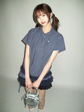 [moromoro2] Plaid Ruffle Hem Shirt