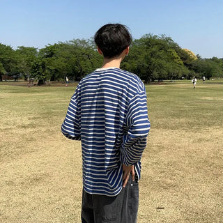 Two-tone striped long-sleeved T-shirt