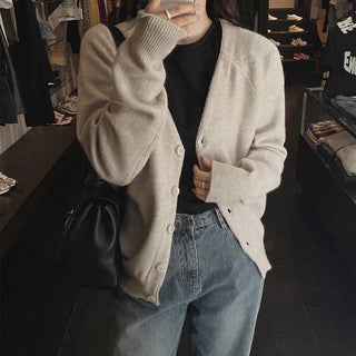 V-neck fluffy cardigan
