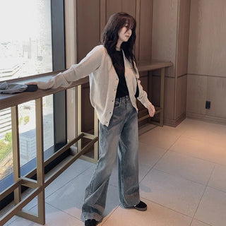 V-neck fluffy cardigan