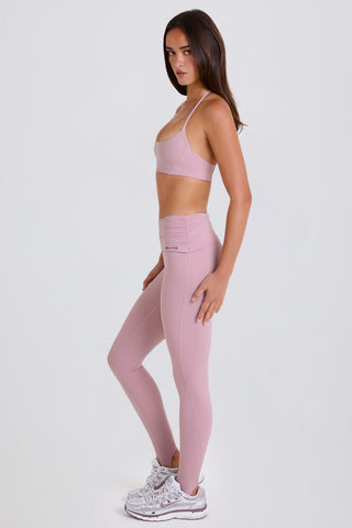 Four-Way Stretch Foldover Mid-Rise Stirrup Leggings in Mauve