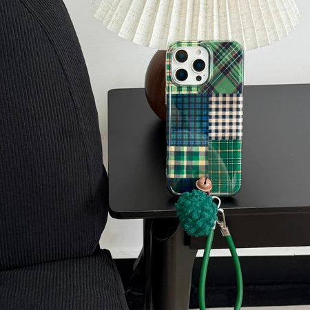 Glossy Green Plaid iPhone Case