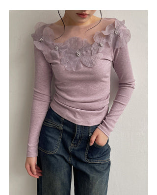 Retro Lace Flower Stitching Knitted top