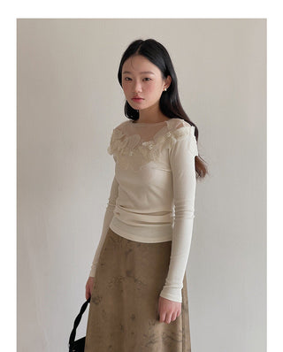 Retro Lace Flower Stitching Knitted top