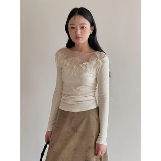 Retro Lace Flower Stitching Knitted top