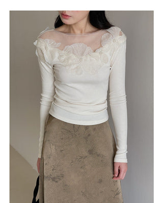 Retro Lace Flower Stitching Knitted top