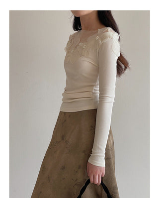 Retro Lace Flower Stitching Knitted top