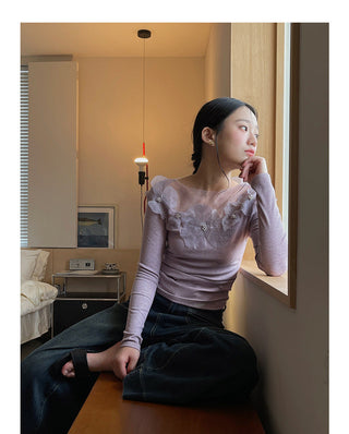 Retro Lace Flower Stitching Knitted top