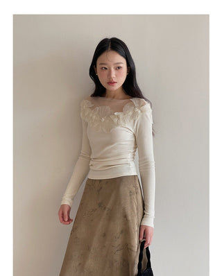 Retro Lace Flower Stitching Knitted top