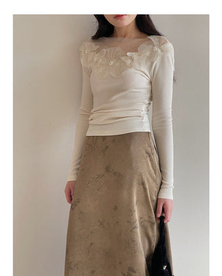 Retro Lace Flower Stitching Knitted top