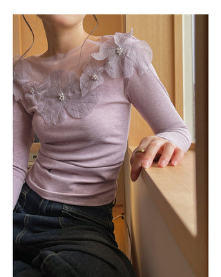 Retro Lace Flower Stitching Knitted top
