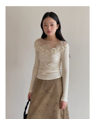 Retro Lace Flower Stitching Knitted top