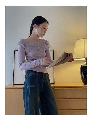 Retro Lace Flower Stitching Knitted top