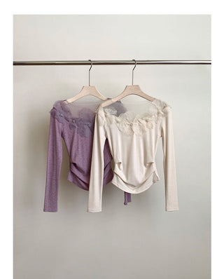 Retro Lace Flower Stitching Knitted top