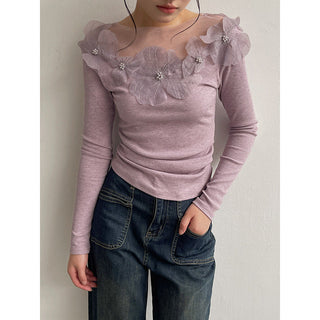 Retro Lace Flower Stitching Knitted top