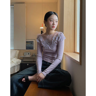 Retro Lace Flower Stitching Knitted top