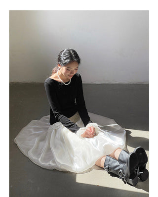 French color contrast lace long sleeve shirt