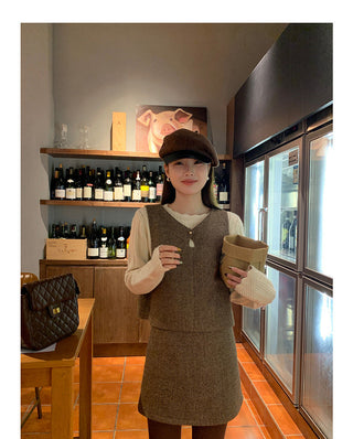 Vintage wool vest top + skirt set
