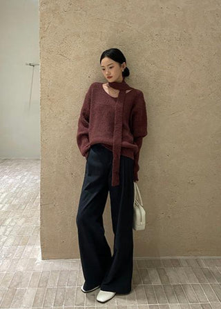 Solid color V-neck sweater
