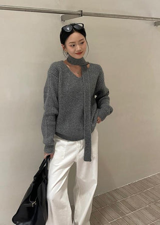 Solid color V-neck sweater