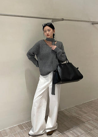 Solid color V-neck sweater