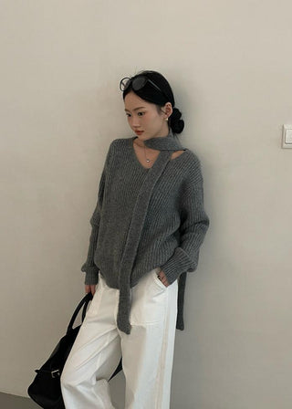 Solid color V-neck sweater