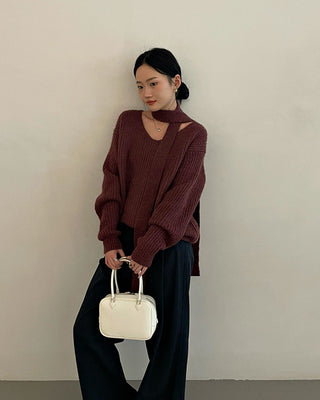 Solid color V-neck sweater