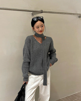 Solid color V-neck sweater