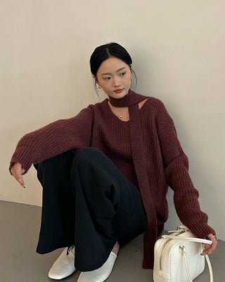 Solid color V-neck sweater