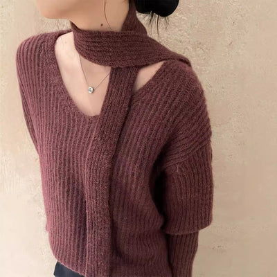 Solid color V-neck sweater