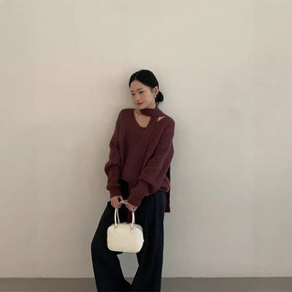 Solid color V-neck sweater