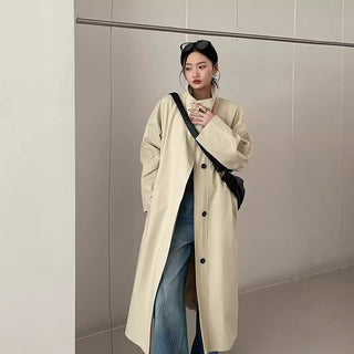 Korean stand collar trench coat