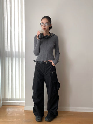 Retro ribbed hooded sweater