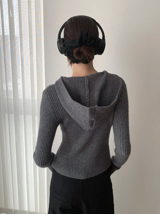 Retro ribbed hooded sweater