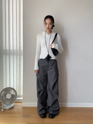 Retro ribbed hooded sweater