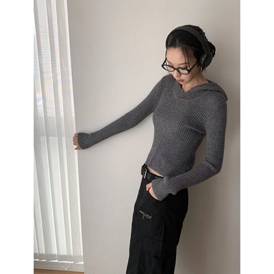 Retro ribbed hooded sweater
