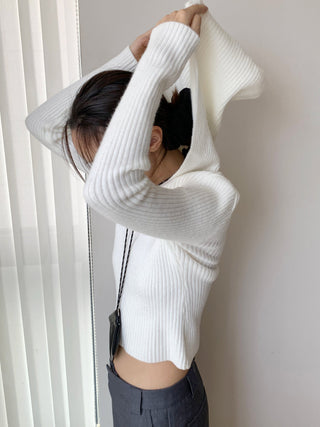 Retro ribbed hooded sweater