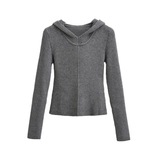 Retro ribbed hooded sweater