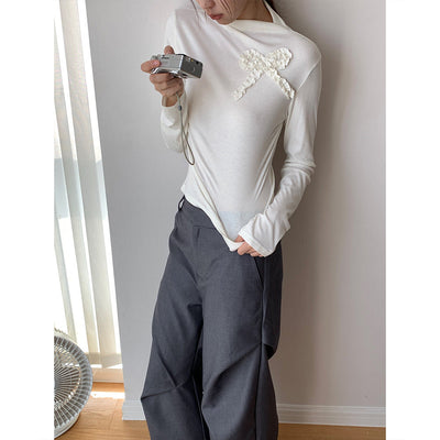 Bow Half-turtleneck Slim-fit Top