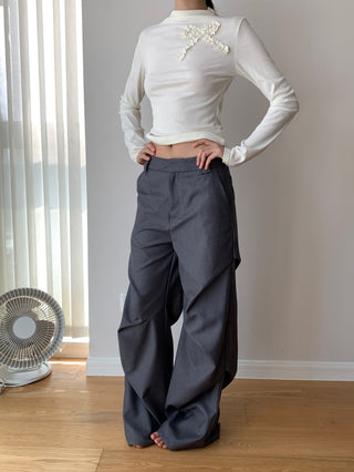 Bow Half-turtleneck Slim-fit Top