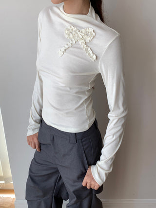 Bow Half-turtleneck Slim-fit Top