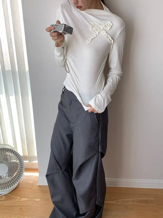 Bow Half-turtleneck Slim-fit Top