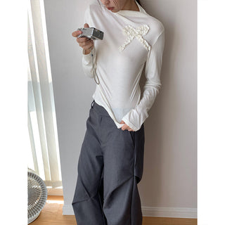 Bow Half-turtleneck Slim-fit Top