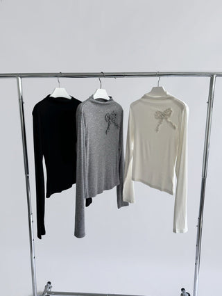 Bow Half-turtleneck Slim-fit Top
