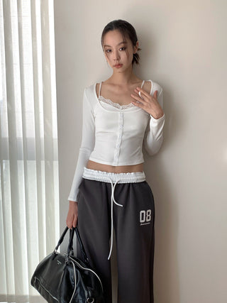 Korea Short Lace Lace Fake Two-piece top