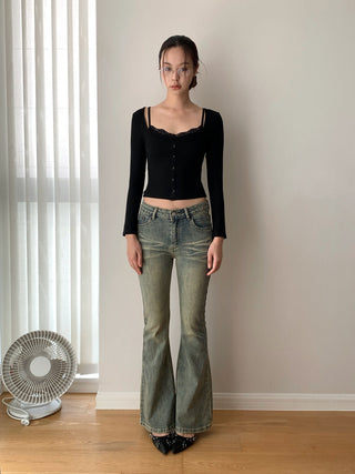 Korea Short Lace Lace Fake Two-piece top