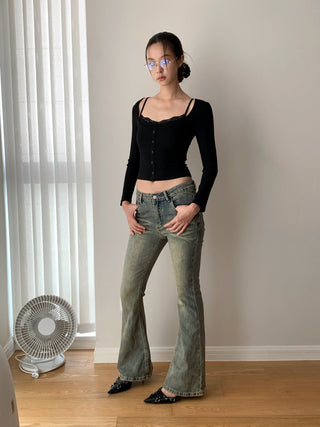 Korea Short Lace Lace Fake Two-piece top